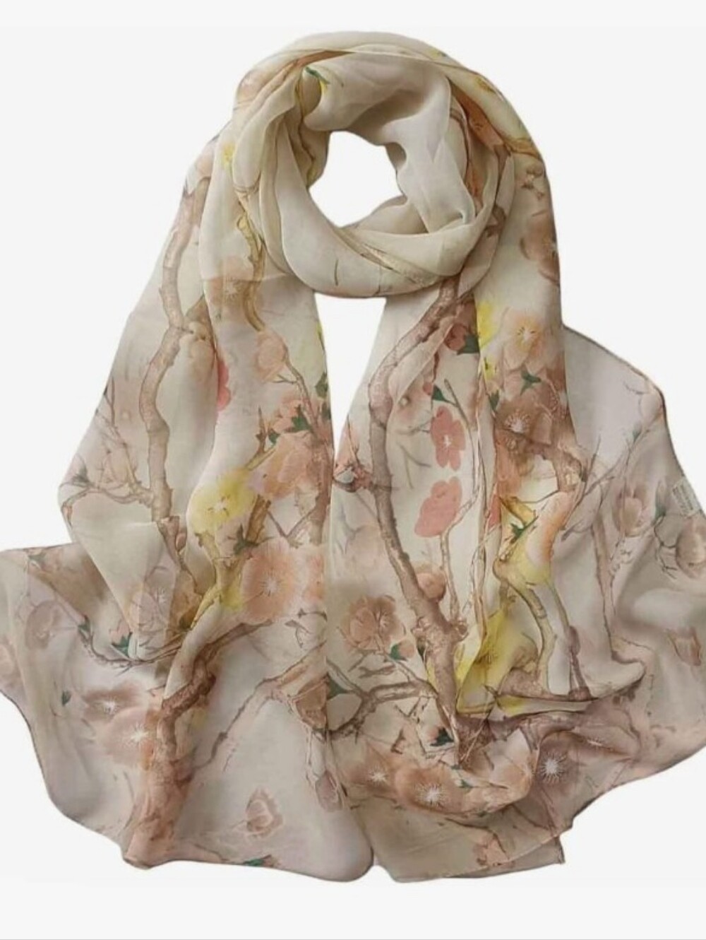 Light Pink Floral Sheer Chiffon Scarf - Women's Lightweight Wrap